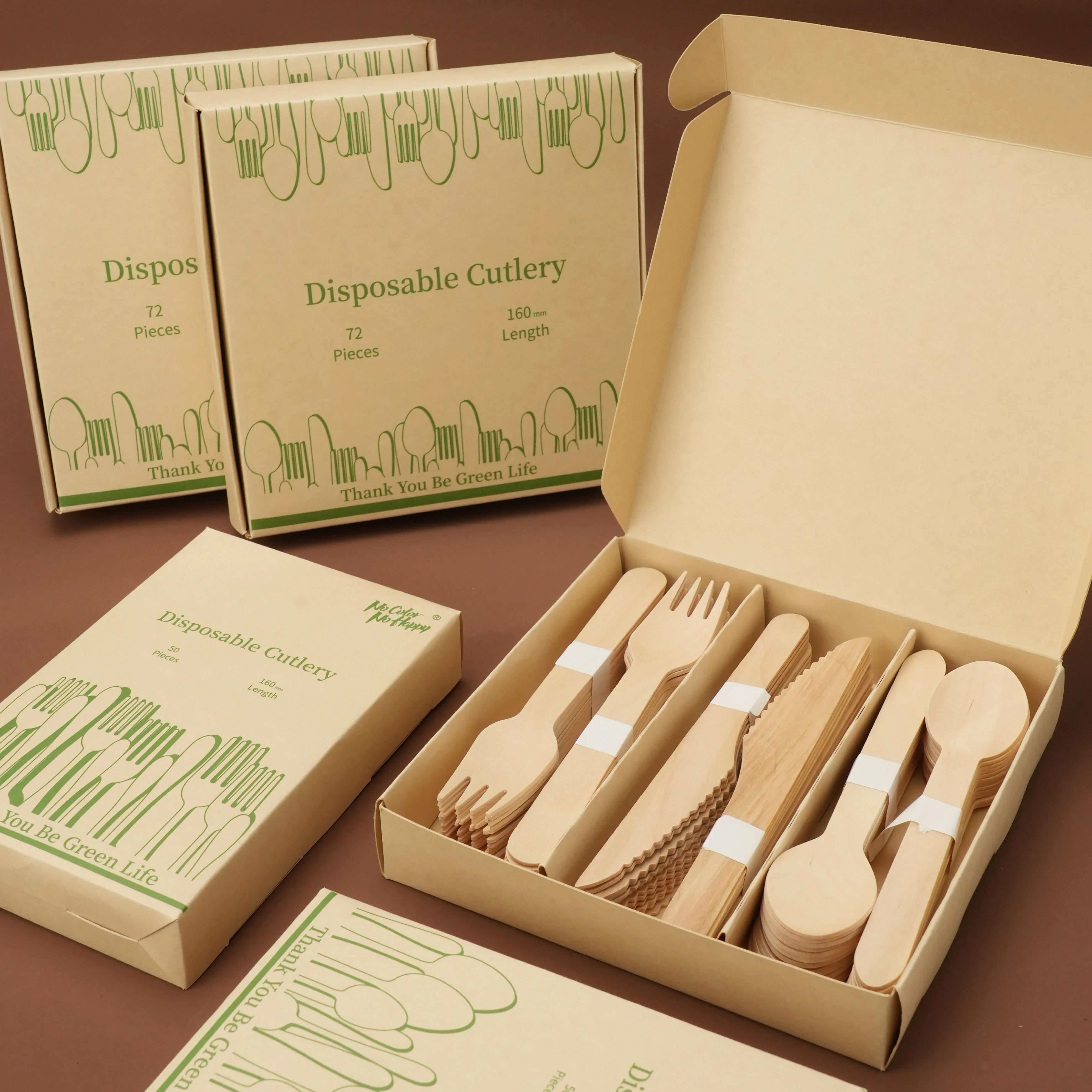 Factory custom Level A Eco Friendly recyclable 160 mm Disposable Wooden Cutlery set food wooden Spoons Forks Knives wood