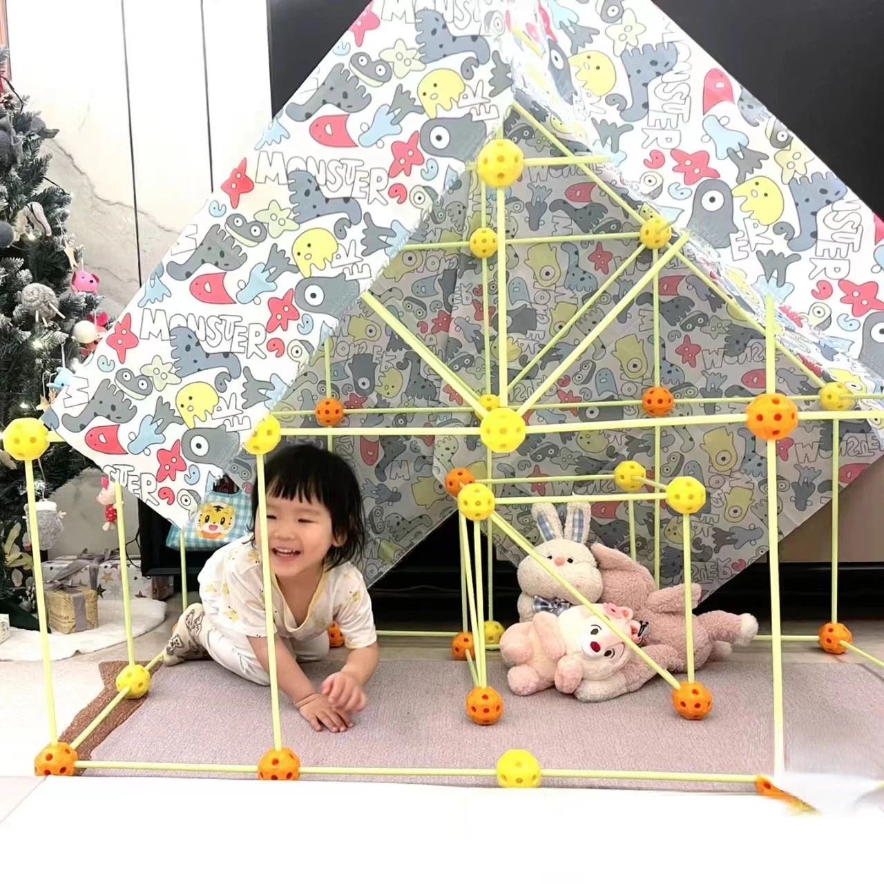 130 pcs indoor best magic construction toy tent strong sturdy stem fort building kit for kids 6 7 8 year old