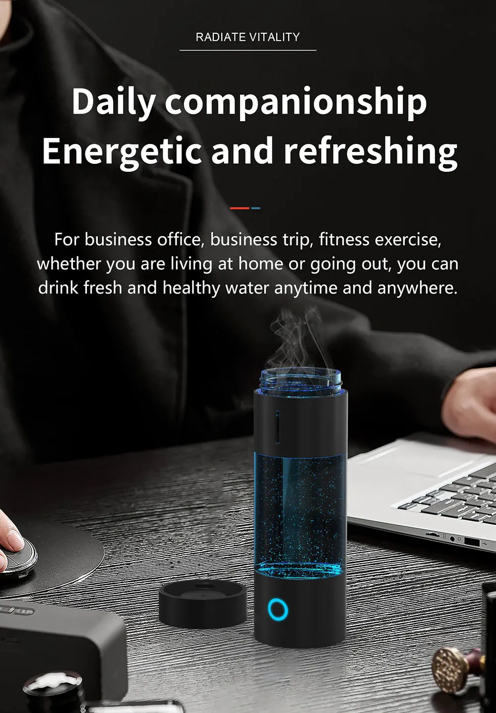 Portable Hydrogen Water Generator with SPE and Pem Technology Rechargeable Portable Glass Hydrogen Water Generator Bottle