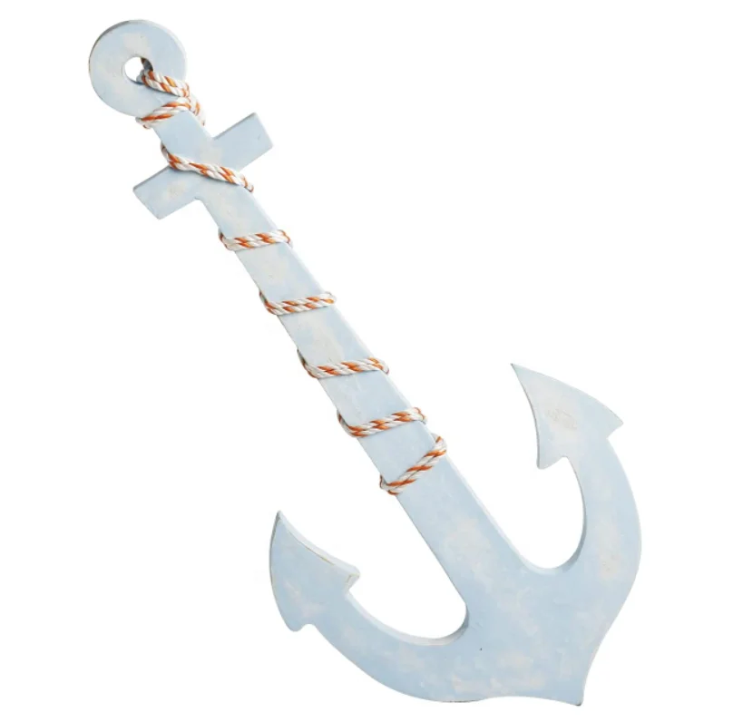 Customized Rustic Nautical Wooden Anchor with Rope Wall Art Decor Hanging Wood Crossbar Anchor Decorative  Wood Sign Hanging