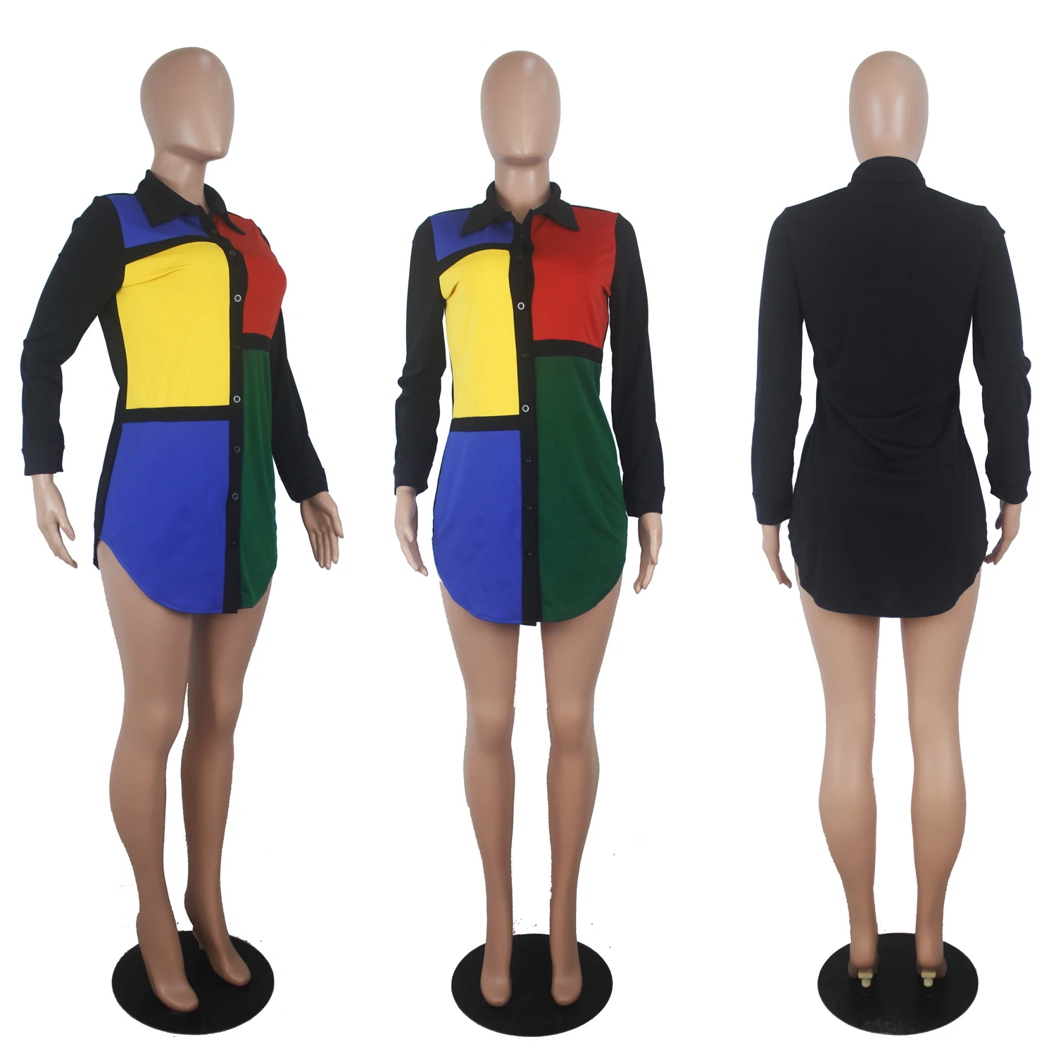 High Quality four-color  Print  Mini Dress Colour contrast skirt