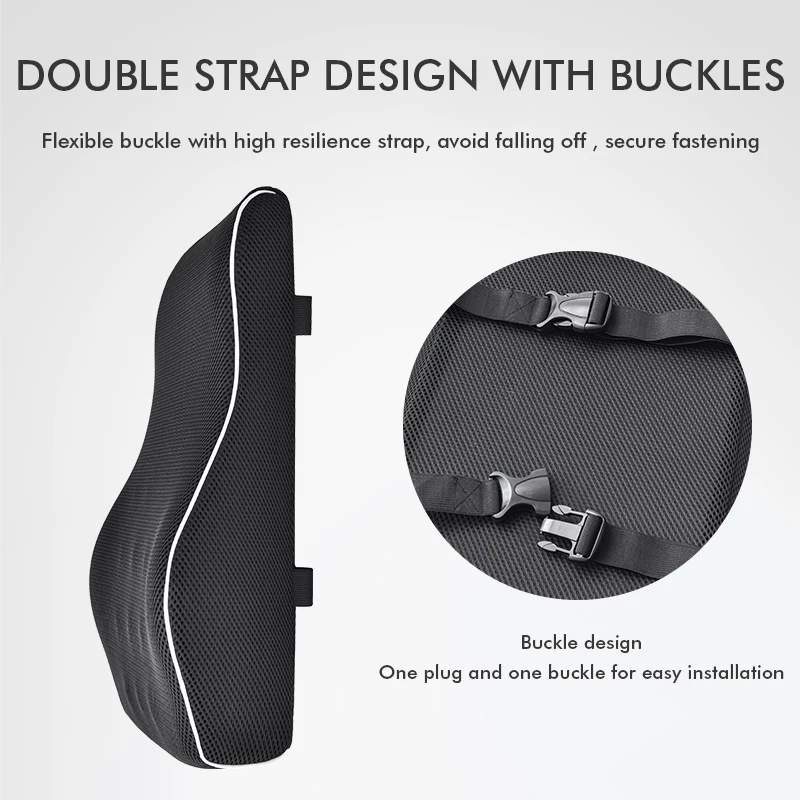 Ergonomic Two straps Car Seat Office Chair Memory Foam Lumbar Support Cushion Orthopedic Back Pillow for Lower Back
