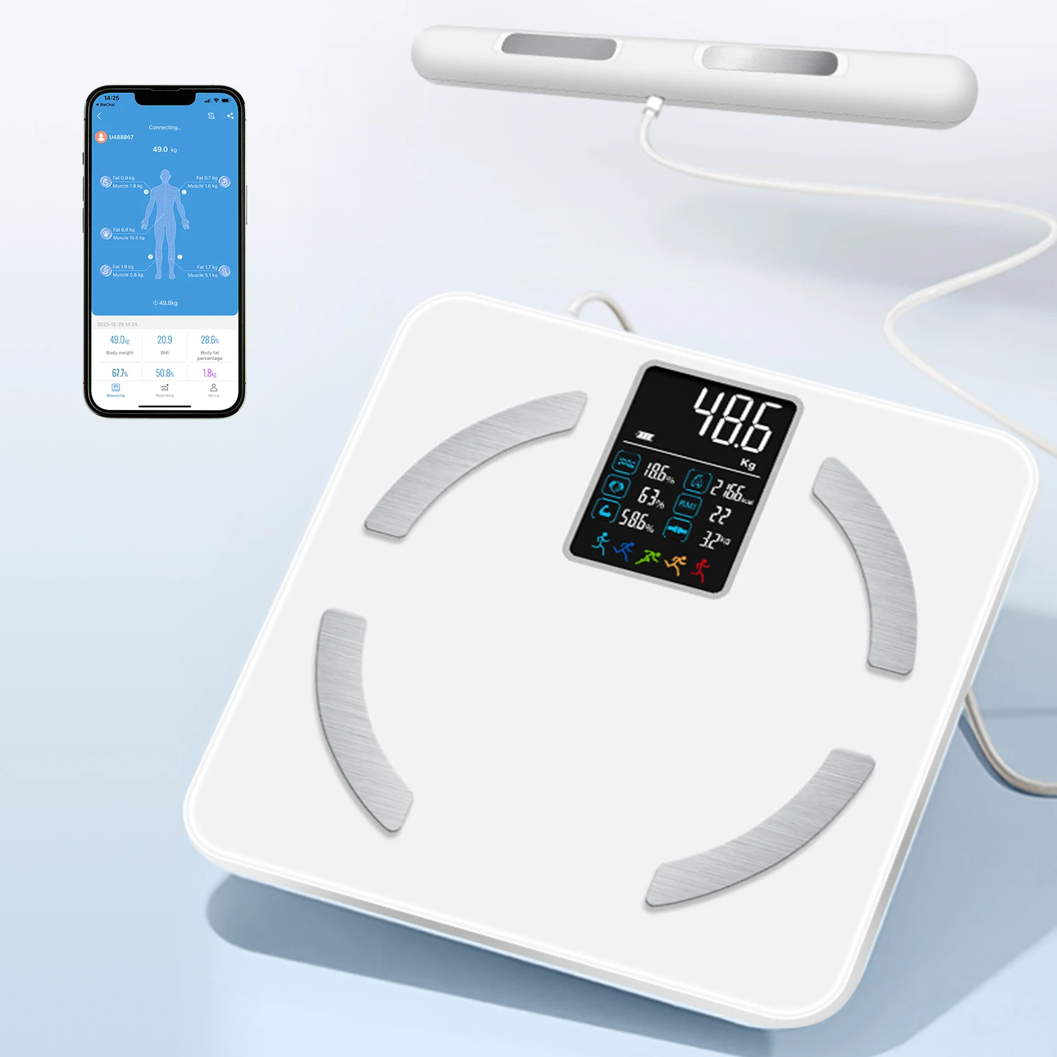 Bluetooth Weight Scale Handheld Reading LED Display APP Bathroom Scale 8 Electrodes Impedance Smart Body Fat Scale