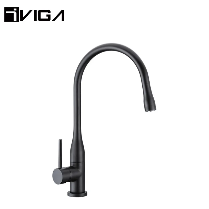 Modern High Quality Matt Black Brass Metal Mixer Taps Kitchen Sink Faucet