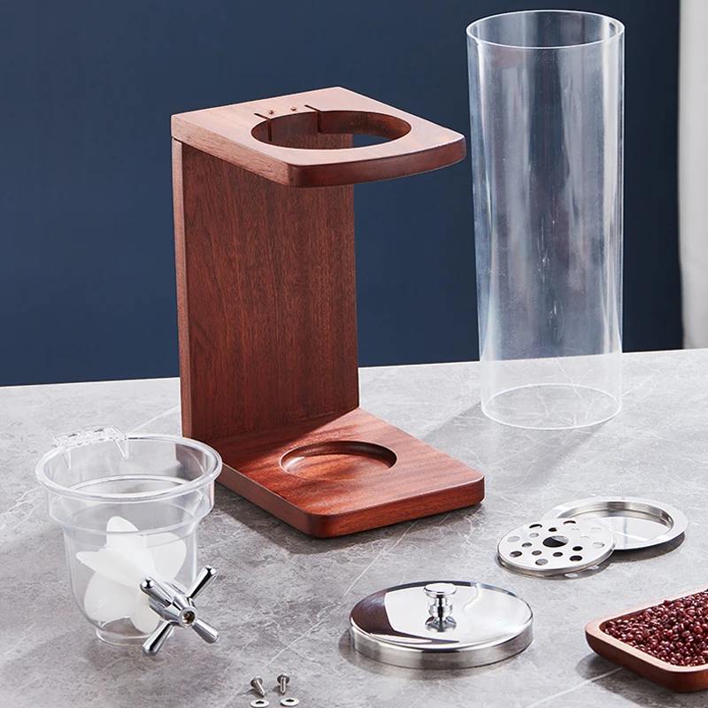 Wooden Plastic Dry Food Nut Coffee Bean Cereal Dispenser with Portion Control