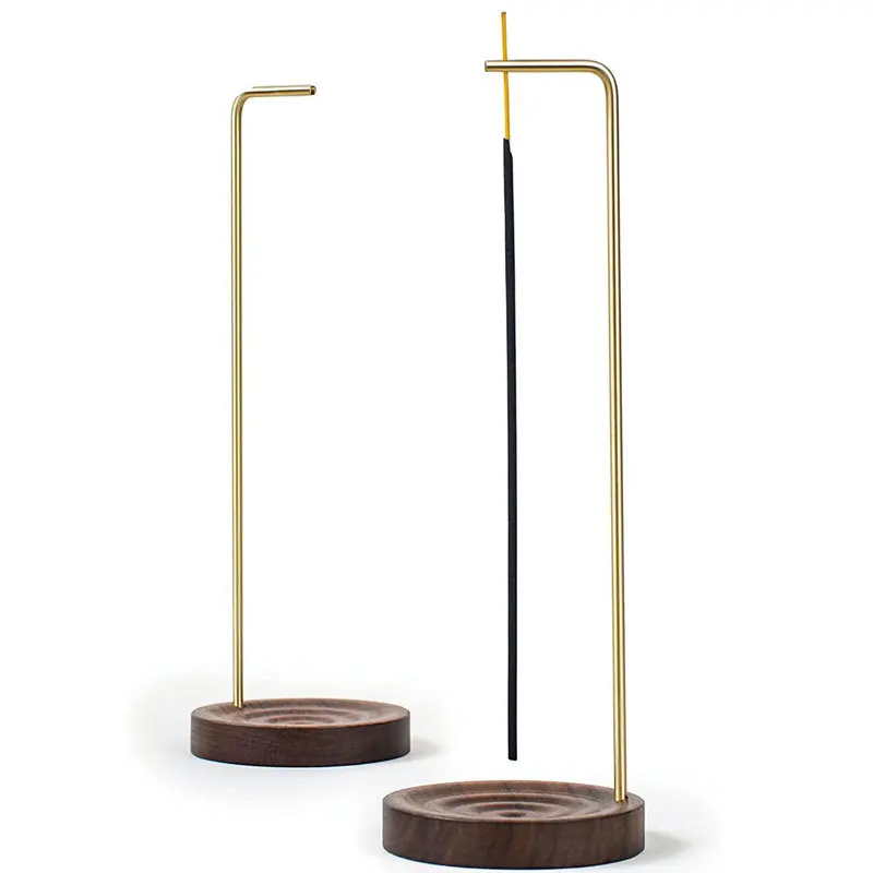 Home Temple Ceremony Aromatherapy Incense Burner Holder Ash Catcher Black Walnut Base Incense Stick Holder With Brass Stand