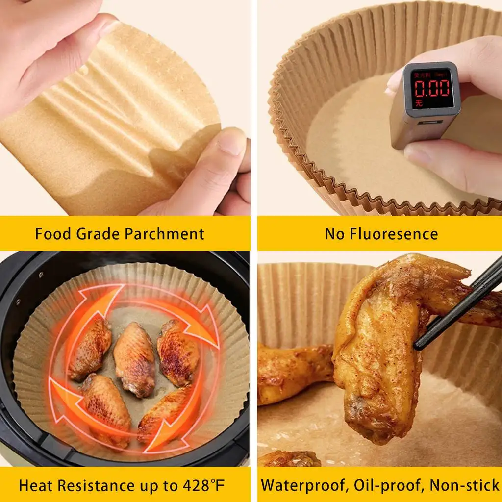 50pcs Natural color Round-shaped Food Grade Baking Paper Disposable Fryer Paper Pads