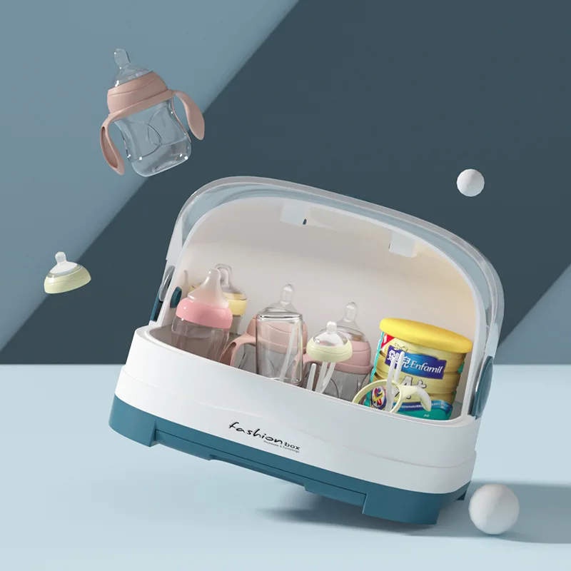 Sesame Hot Sale Baby Product Baby Milk Feeding Bottle Storage Box With Cover And Handle Plastic Baby Bottle Drying Rack