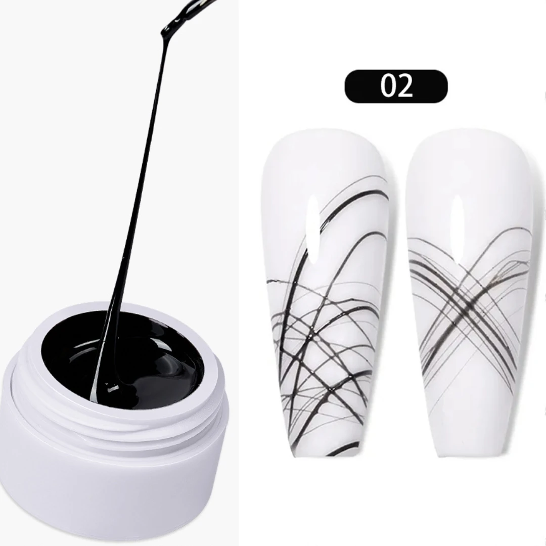 Nail Art Painting Spider Gel Elastic DIY Creative Wire Drawing Black White Line Filling Soak Nail UV Gel Polish for Manicure