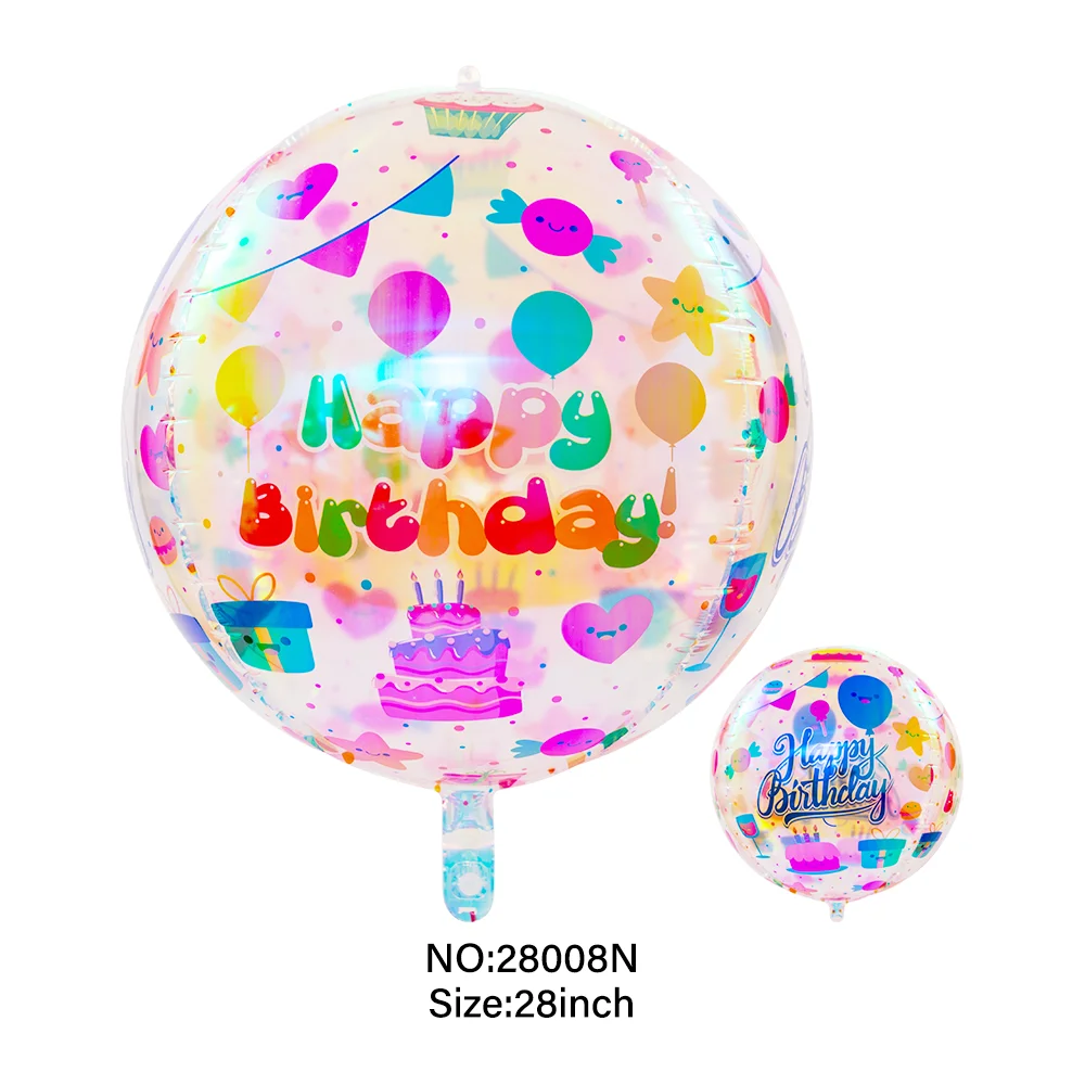 New Iridescent Transparent 28 Inches 4D Happy Birthday Foil Balloon Print Letter Happy Birthday Round Shape Foil 4d Balloons