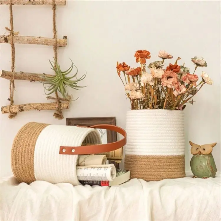 Wall Basket For Plants Cane Bamboo Decor Boho Flat Baskets Handwoven Fruit Colorful Woven Rattan Doll 2 Tiered Jute