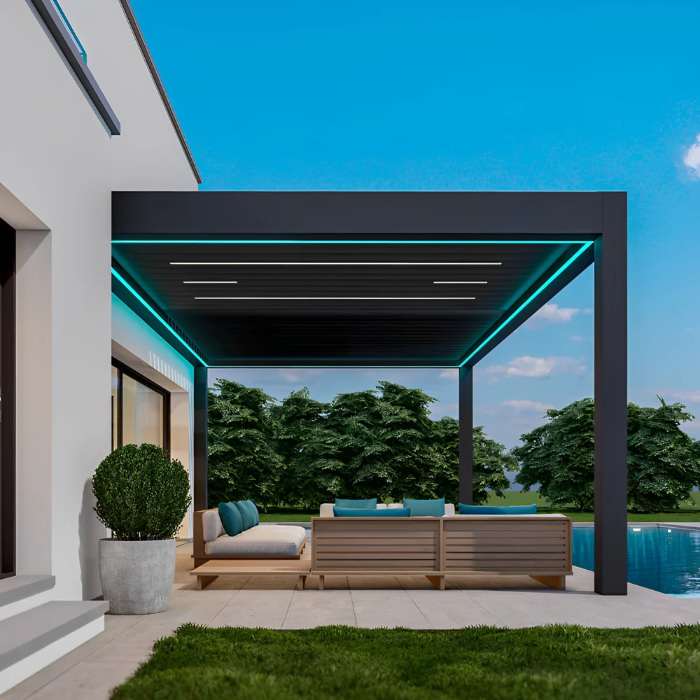 Custom modern pavilion gazebo pergola aluminium outdoor waterproof electric