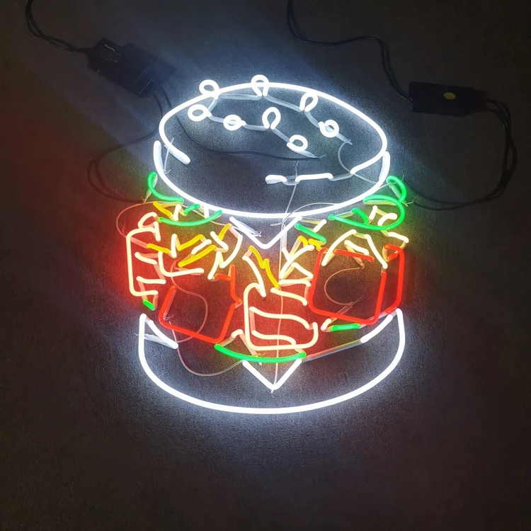 Custom Hamburger Neon Sign Real Glass Neon Sign Outdoor Shop Front Glass Tube Neon Sign