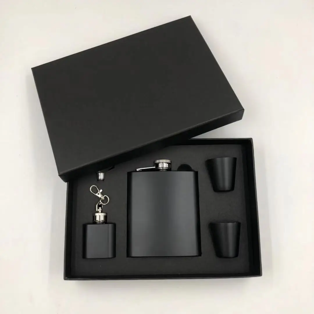 6oz matte black small stainless steel hip flask gift box set