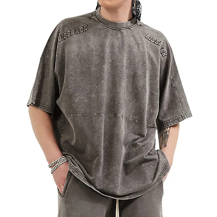 Hip hop premium men custom vintage t shirt high quality fashionable embossed t-shirts printed