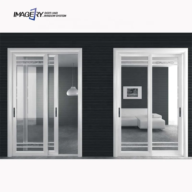 Imagery modern Chinese design white sliding aluminium doors waterproof tempered glass for bathrooms and kitchens