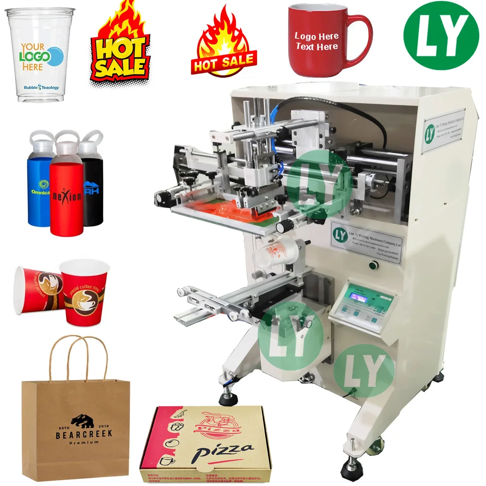Cup bottle bag jar round flat screen printer plastic cup paper cup logo screen printing machine