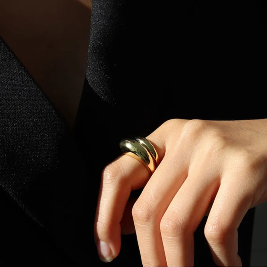 wholesale minimalist rings horn design 925 silver ring curve high polishing gold plated adjustable ring for women