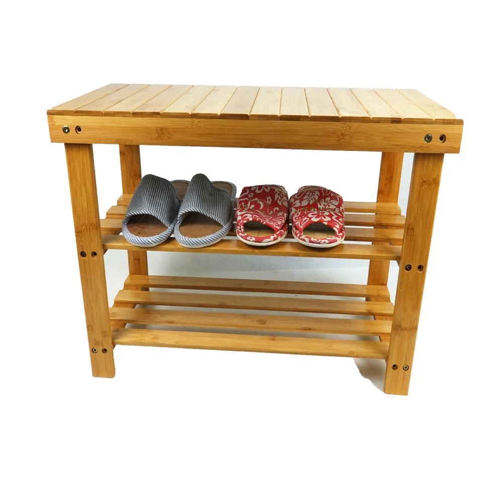 Factory direct bamboo multilayer bamboo shoe rack 3-Tier Bamboo Shelf Shoe rack bench
