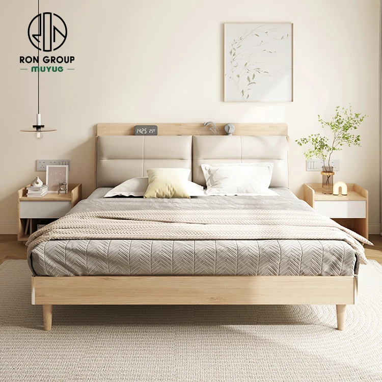 Оптовая продажа OEM меламиновая современная мебель в простом стиле для гостиницы квартиры спальни деревянная большого размера Королевский размер двойная
