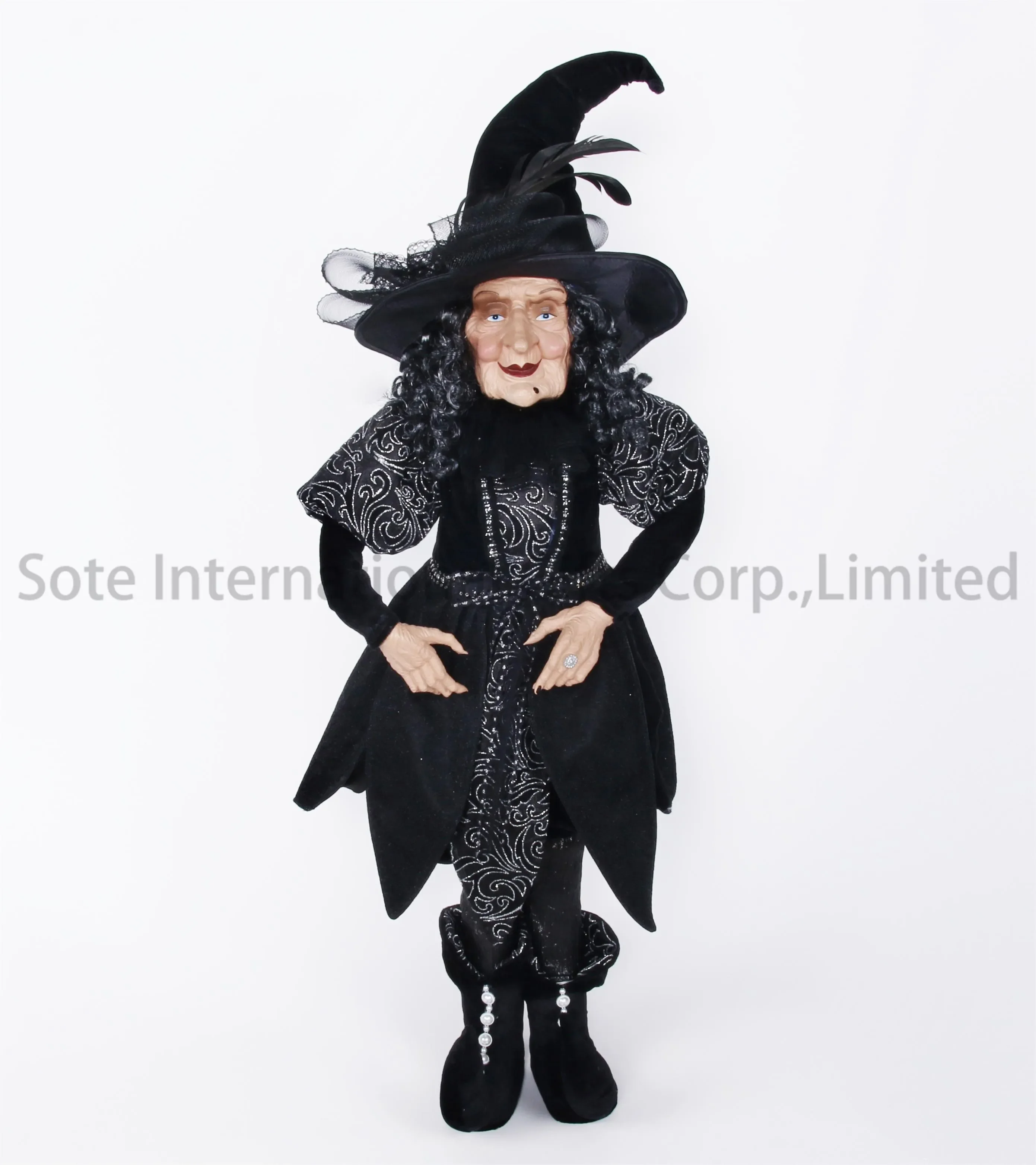 SOTE 2024 Newest 90CM Halloween Witch Doll Horrible Standing Handwork with Adjustable Posture Holiday Ornaments