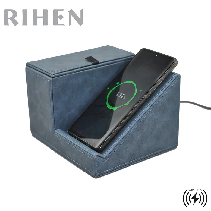 
Desk Holder PU Leather Desktop Organizer with 10W Wireless Charger Tissue box for coffee shop BAR 