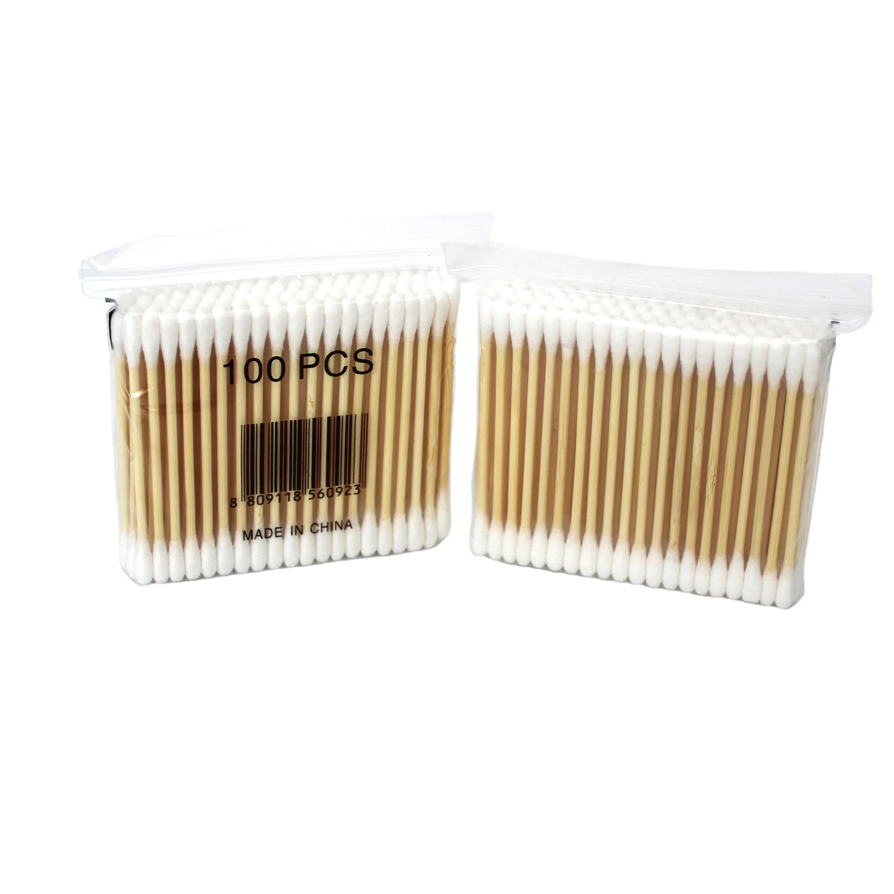 Wholesale disposable 200pcs safety pointy makeup qtips wood paper stick for eyelash biodegradable bamboo cotton ear buds swab