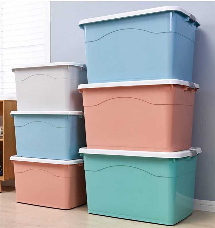 Big Plastic container storage box with lid for dress cloth toy stackable