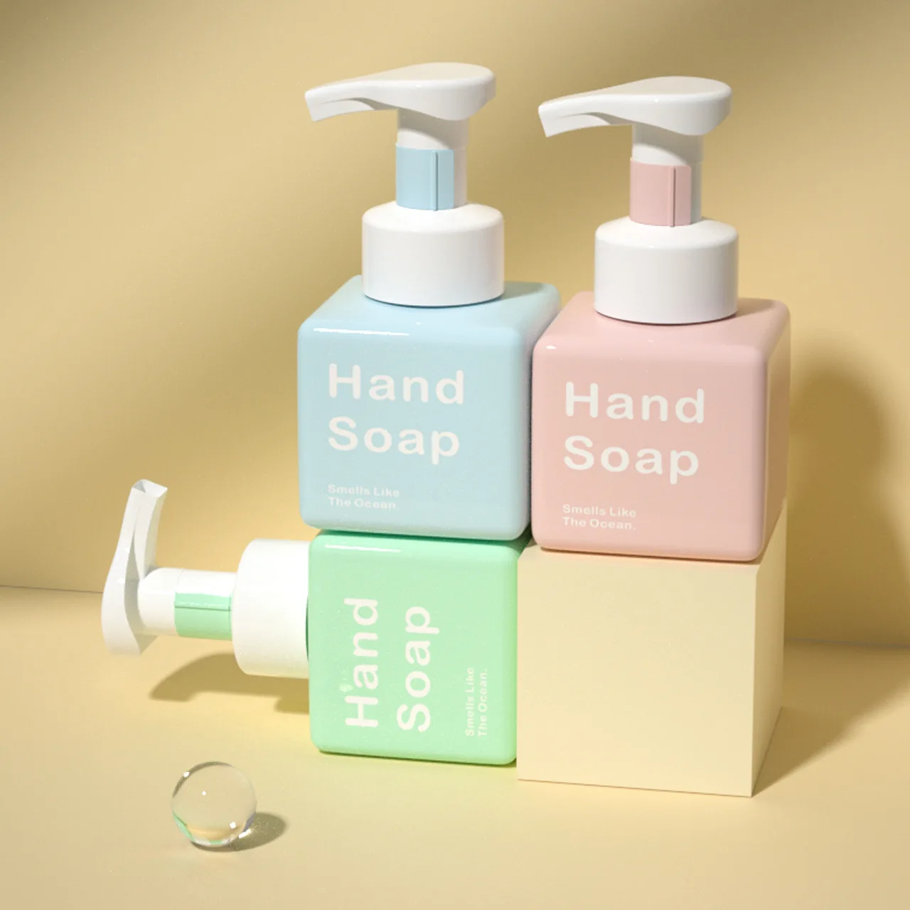 Cute 250ml Square Shaped Cosmetic Container Plastic Colorful Hand Wash Liquid Soap Foam Bottles Shower Gel Mousse Pump  Bottle