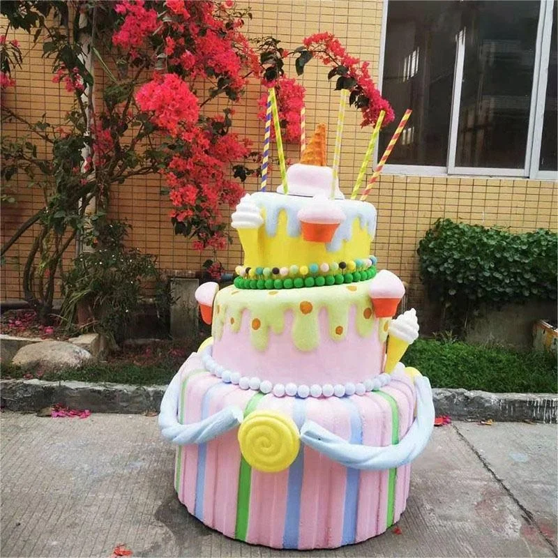 Fiberglass Figurine Durable Wedding Decoration Large Pink Candy Cake Statue Fiberglass Ice Cream Candy Sculpture For Birthday