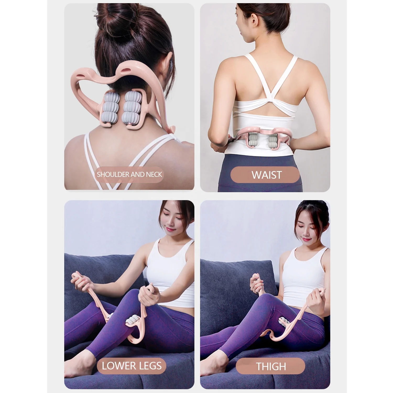 Custom Logo Portable Manual Neck Massager Roller Tool PP TPR Handheld 6 Wheel Pressure Point Neck Massager