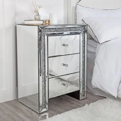 2021Top Seller Crushed Diamond Mirrored Nightstand  3 drawer chest bedside table  night stand