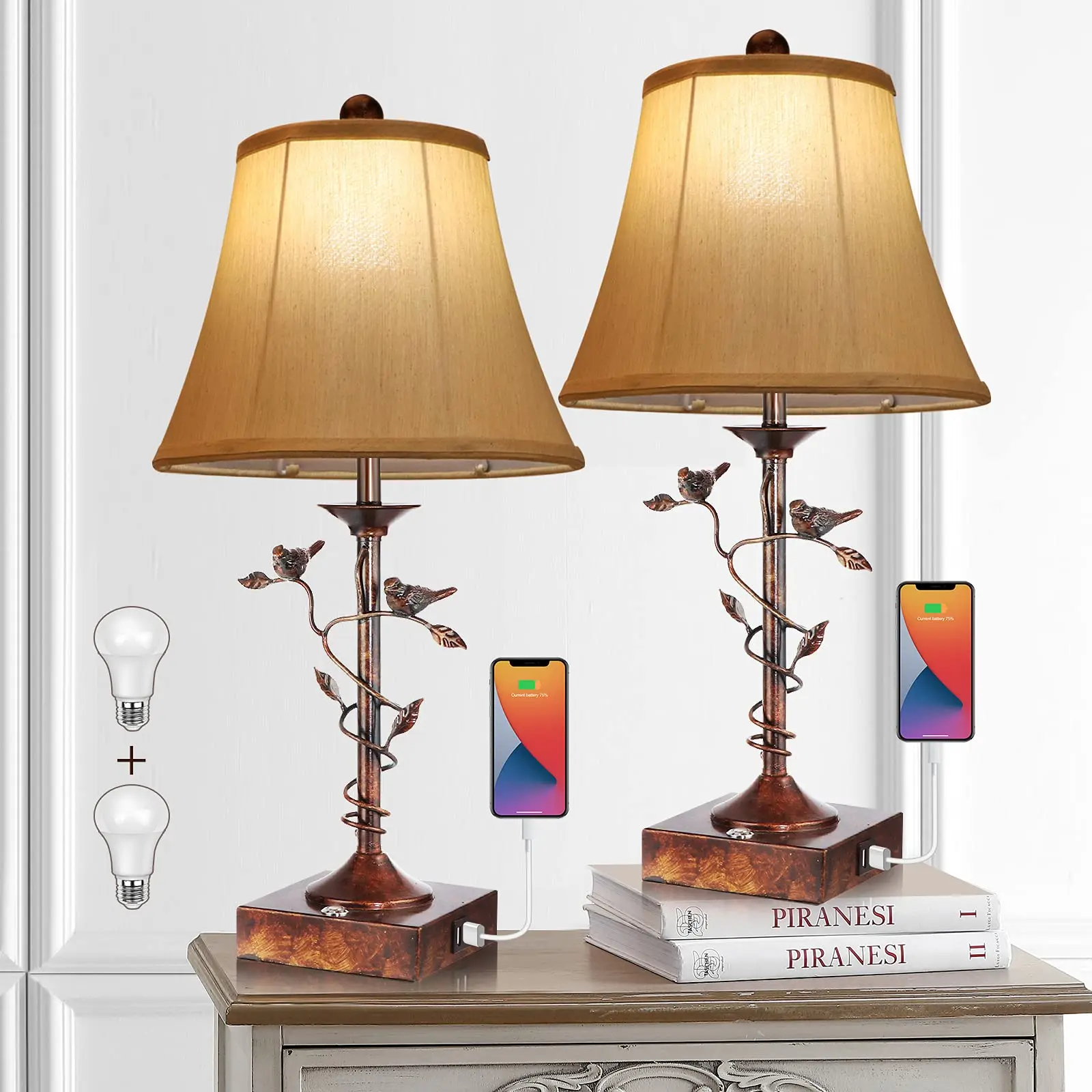 Factory Supply Antique Fabric Desk Light 3-Way Dimmable Touch Control Traditional Vintage LED Table Lamps for Reading Room