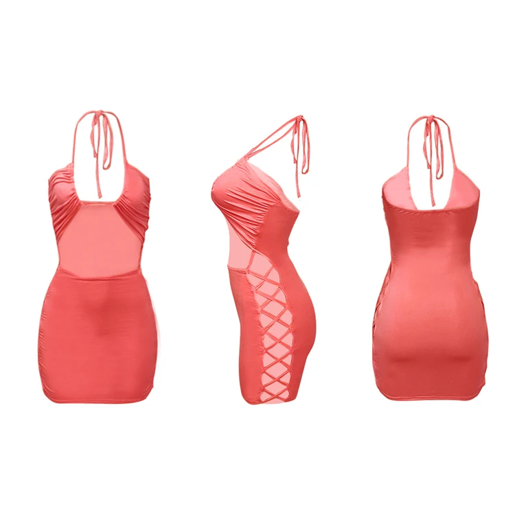 Newest Design 2021 New Arrivals Solid color Wrap top Bandage Bodycon Women Fashion Clothes Sexy Mini Dress