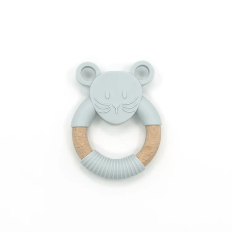 Mouse wooden shape teether beech wood animals cartoon teether for baby toys bpa free teething teethers sensory toys wholesale