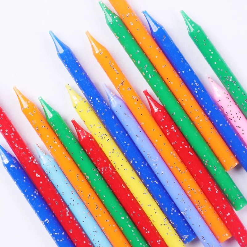 Christmas Colorful Glitter small Candles pencil shape birthday cake Decoration Candles Threaded Slender Plated Pencil Candle