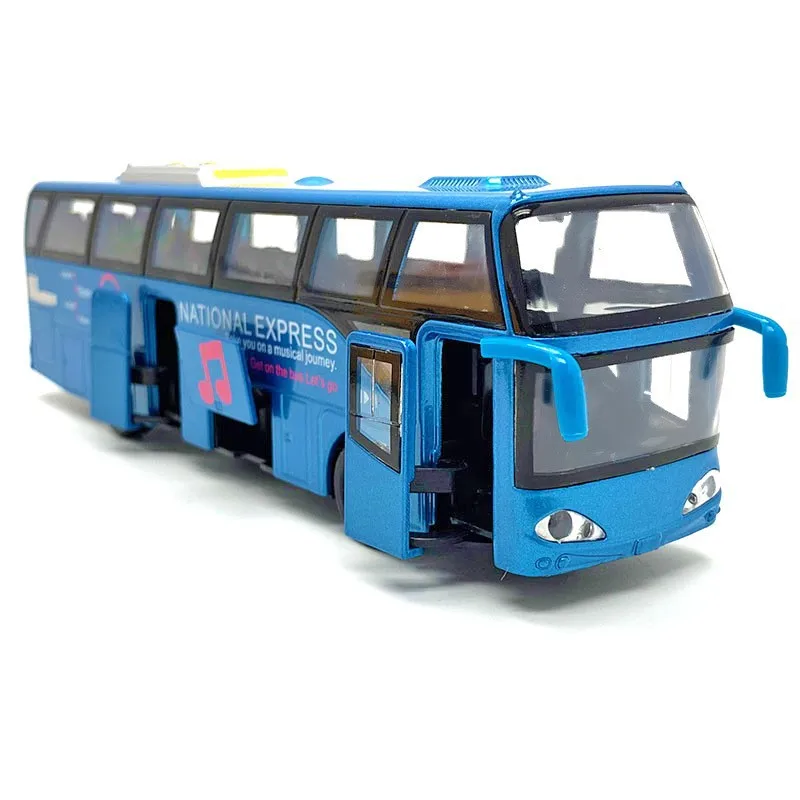 Alloy Passenger Bus Model Sound and Light Warrior Five Open Doors Bus Creative Furnishings Toy Model Wholesale