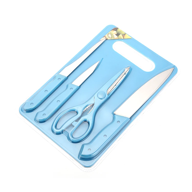 Factory Hot Sale Kitchen Knife Scissor with Cutting Board Accessories Fruit Chef Set