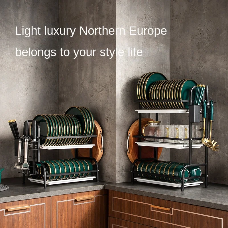 Kitchen Stainless Steel Drain Plate Rack 2 Tier Cutlery Rack Kitchen Drain Plate