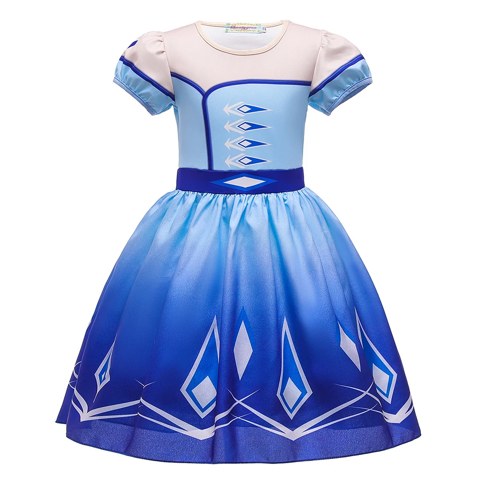 3D Printing Girls Elsa Purple Blue Dress Fancy Princess Party Supplies Costume Kids Role Play Snow Queen Halloween Disguise Gown