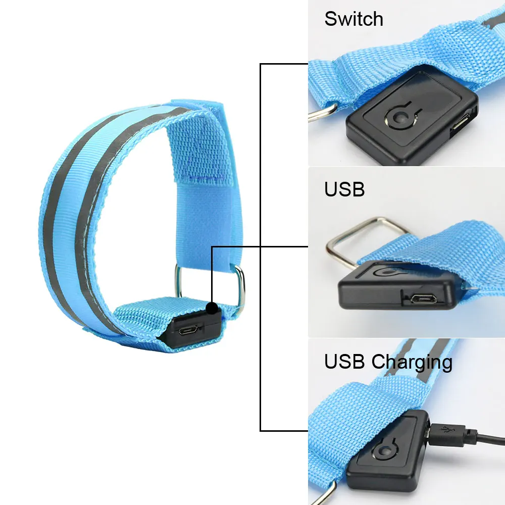 Amazon USB Adjustable rechargeable LED arm band scooter bike safety light up arm belts Running concerts Led colorful armband