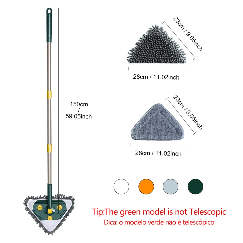 Household Cleaning Tools 360 Rotate Triangle Flat Mop with Stainless Steel Handle Microfiber Cleaning Magic Floor Mop