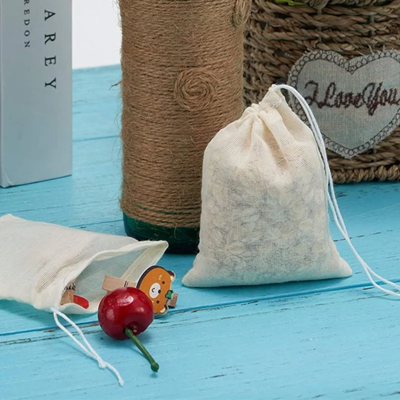 Reusable Eco Friendly Packaging Drawstring Bag Cotton Pouch Gift Sachet Muslin Tea Cotton Bags