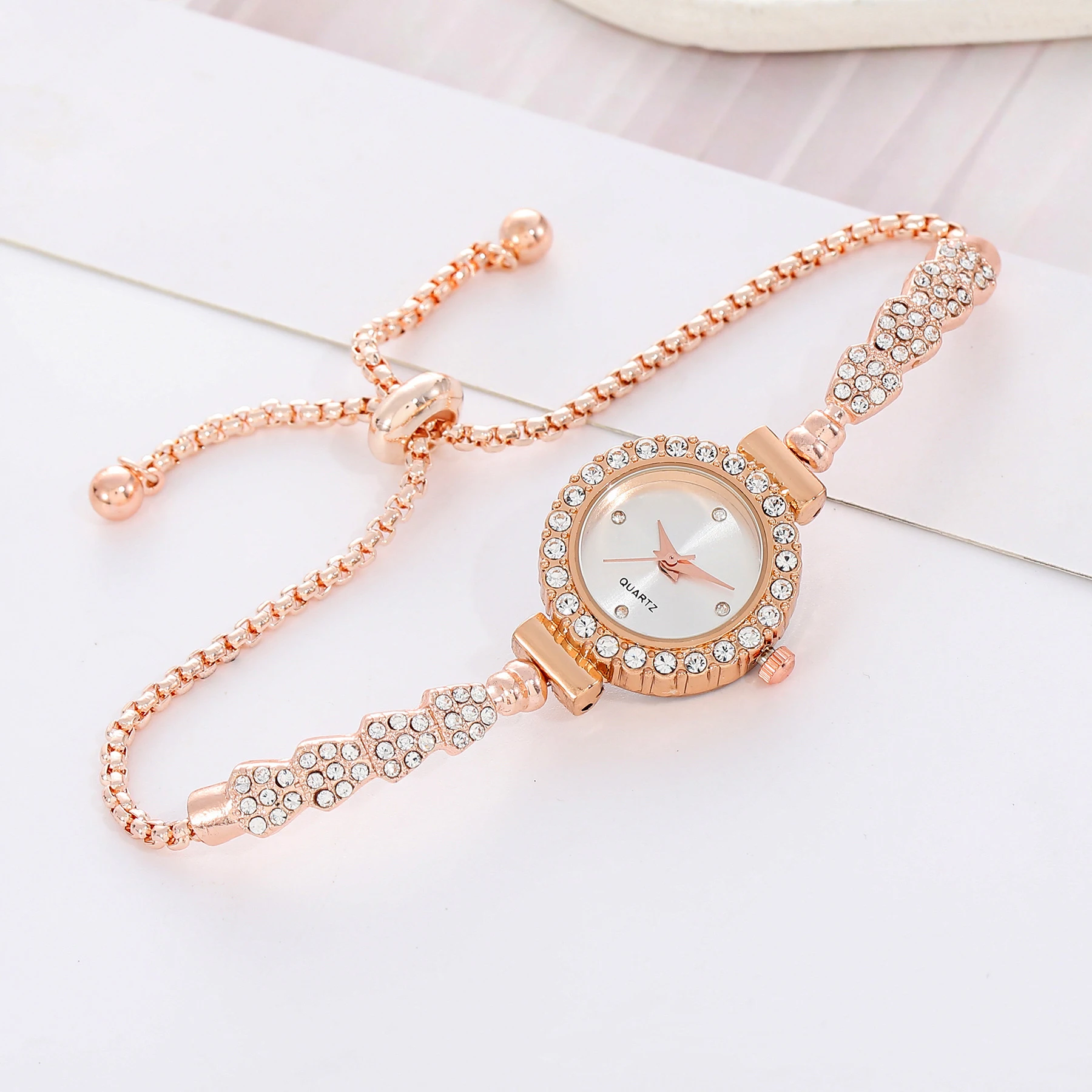 Fashion Women Quartz Watch Bling Rose Gold Watches With Glitter Diamonds Adjustable Snake Shape Bracelet Wristwatch(WA042)
