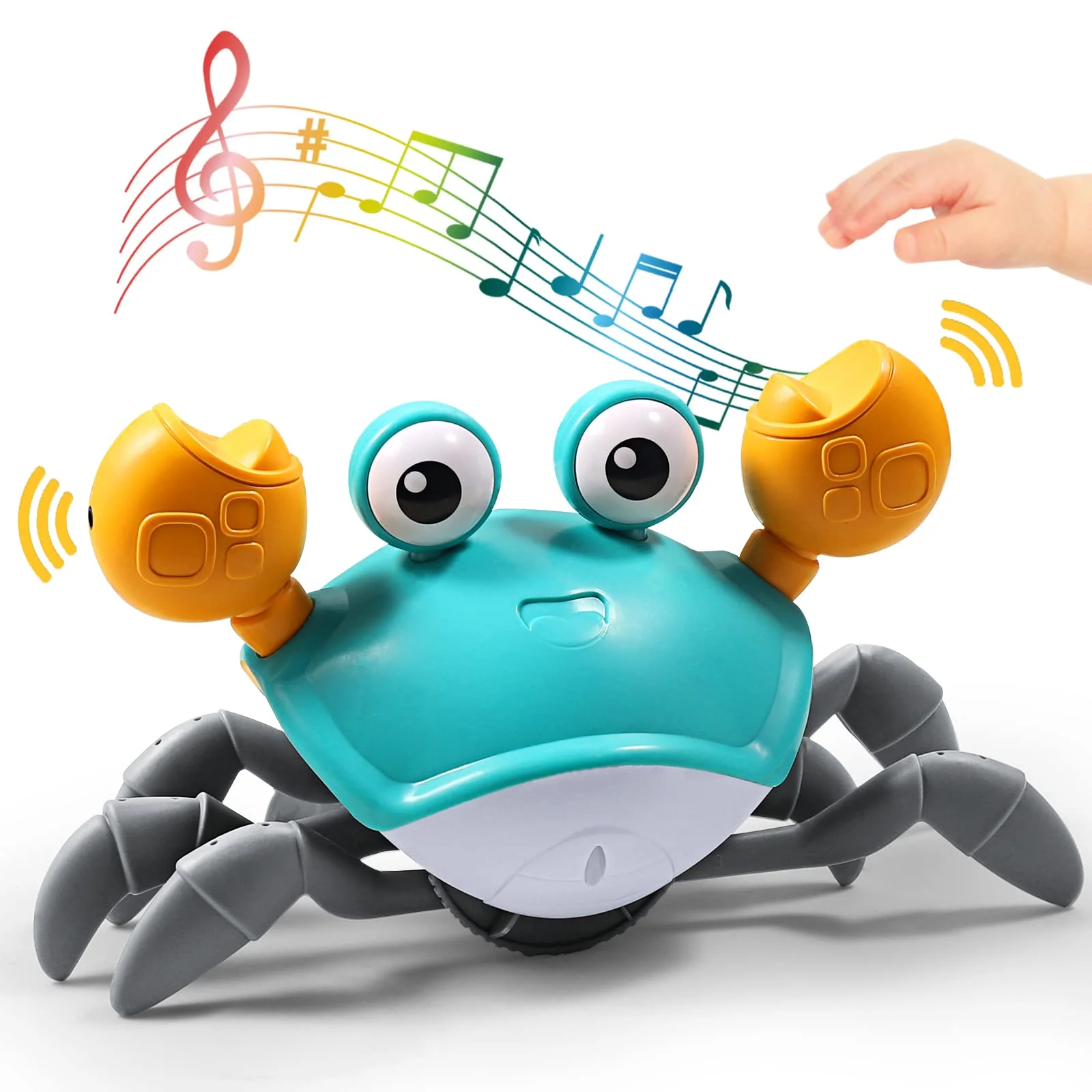 Baby Automatic Electric Runaway Obstacle Sensor Interactive Avoidance Control Walking Crawling Sensing Crab Toy with Music Light