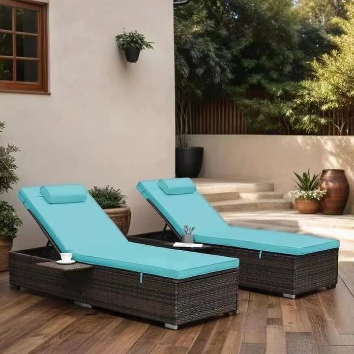 High quality Hotel Wicker Dark Brown Sunbed Patio Sun Lounger Swimming Pool Daybed Chaise Lounge Beach Rattan Reclining Chair