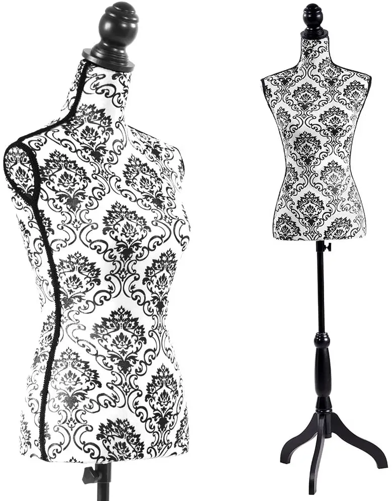 
Female Mannequin Torso Dress Form Black Tripod Stand Display Modern Style 