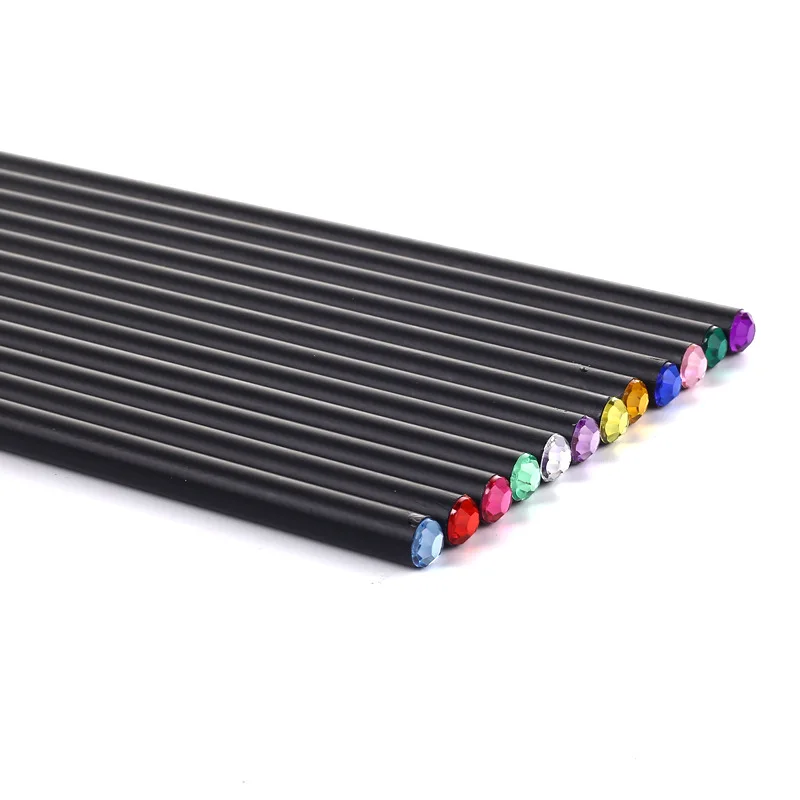 2023 new design wood black pencil with crystal custom HB wood pencils promotion