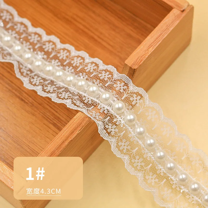 2024 Wholesale Pearl Lace Ribbon Fabric trims Beaded Lace Trim For Clothes Dress Decoration