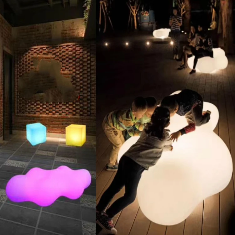 Luminous Cloud Seat RGB Color Change Decorative Garden Party Bar Bench Beauty Display Stone Lantern Post Lamp